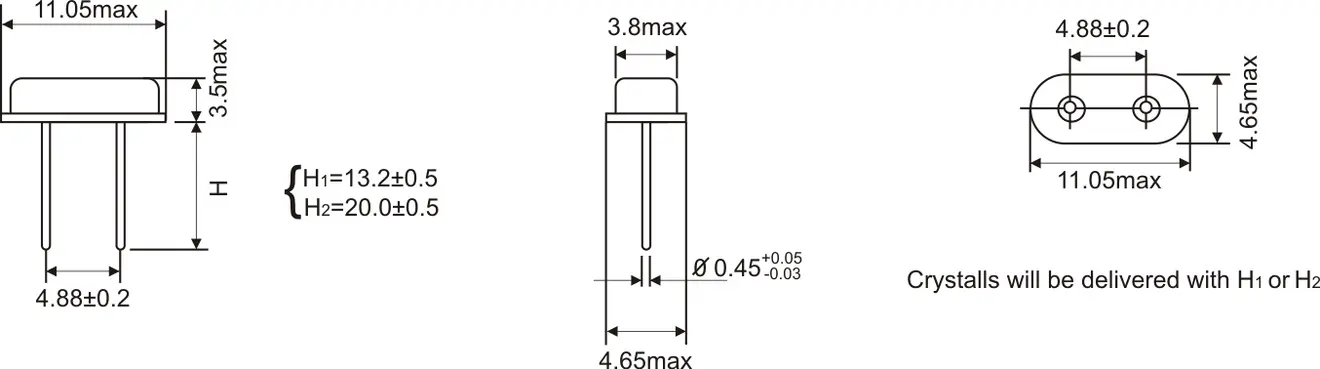 THT QUARTZ HC-49/US 2 LEADS 11.05 x 4.65mm THT QUARTZ HC-49/US 2 LEADS 11.05 x 4.65mm